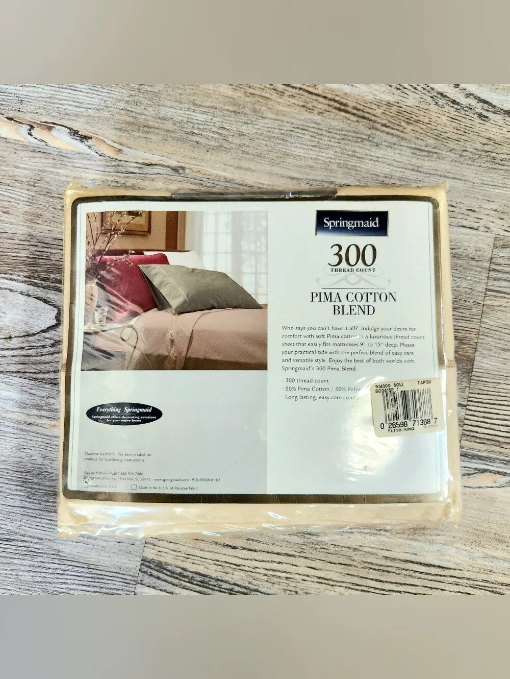 Springmaid King 300 Thread Count  Pima Cotton Blend Flat Sheet Tan Braid Trim